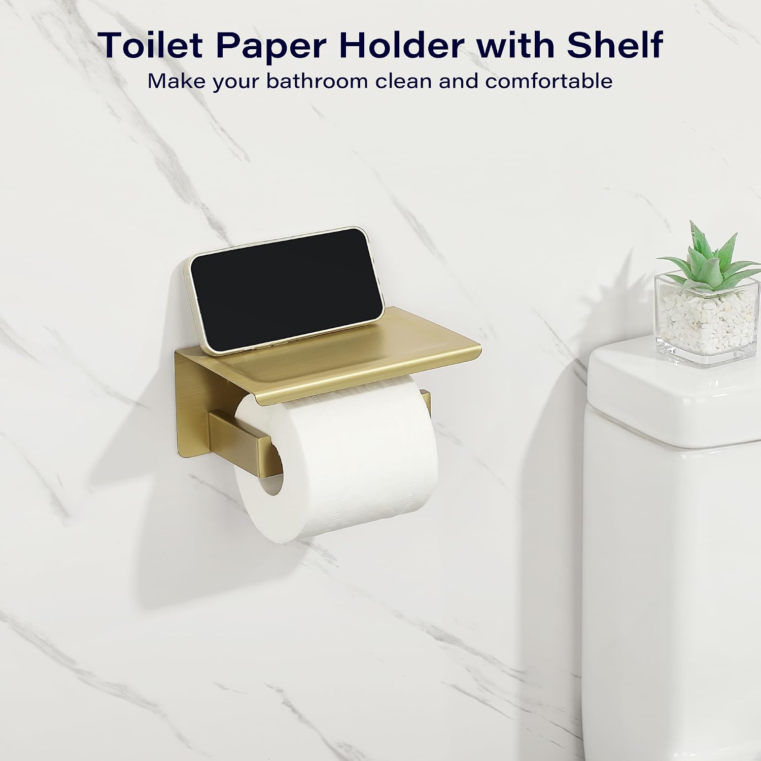 Alise Toilet Paper Holder with Shelf,Bathroom Tissue Holder,Gold | SUS304 Stainless Steel Toilet Paper Roll Holder