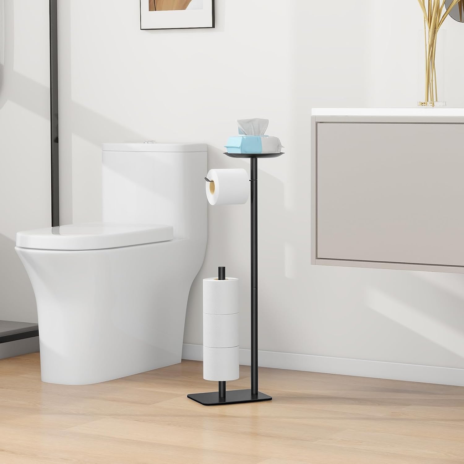 FEILERN Toilet Paper Holder Stand for Bathroom Floor Standing Toilet Roll Dispenser Storages 4 Reserve Rolls, with Top
