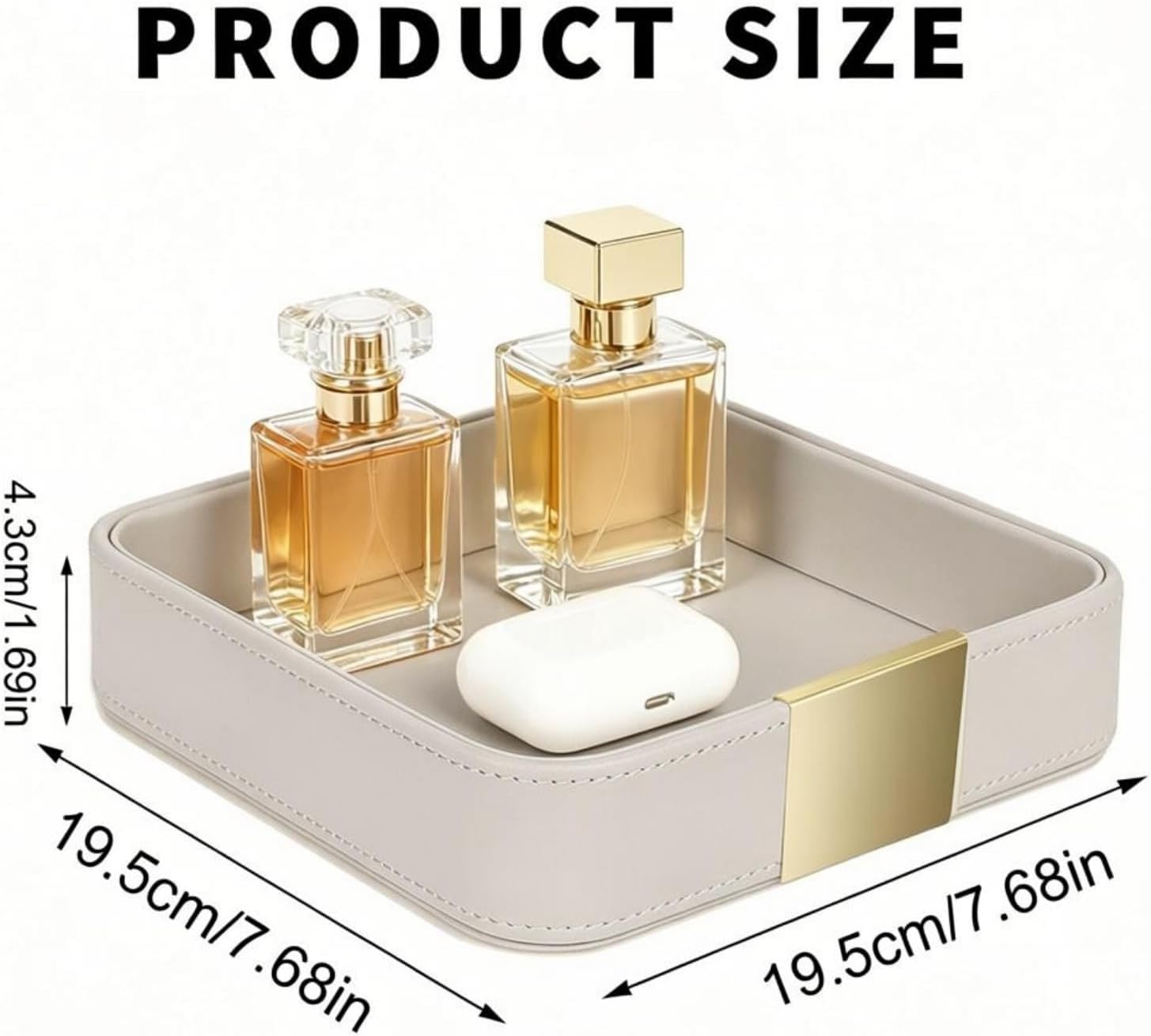 Leather Desktop Storage Small Catchall Organizer Decorative Tray / 7.7 x 7.7 x 1.7 / Grey