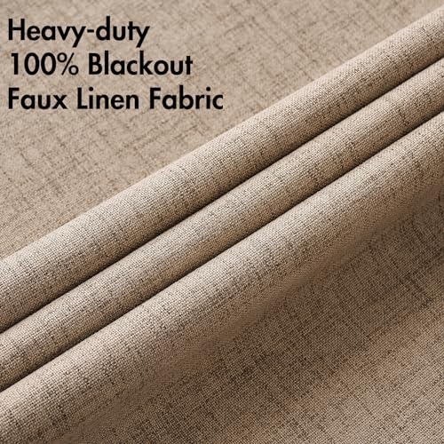 MIULEE 100% Blackout Linen Curtains for Bedroom 52x63 Inches Copper Brown