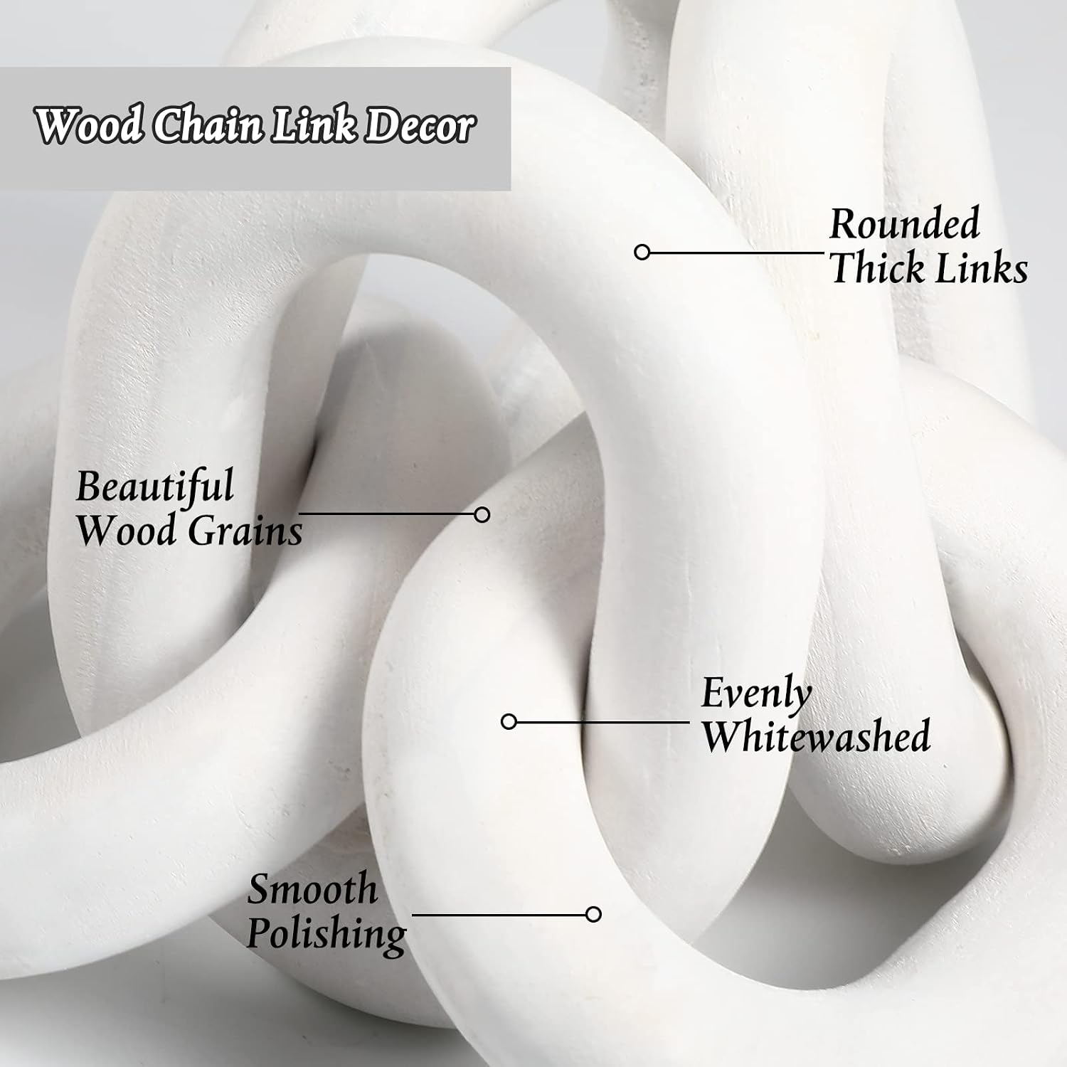 Decorative Wood Chain Link Decor Rustic 5 Link Wooden Chain Ornament Farmhouse / White / 13.78 Inch