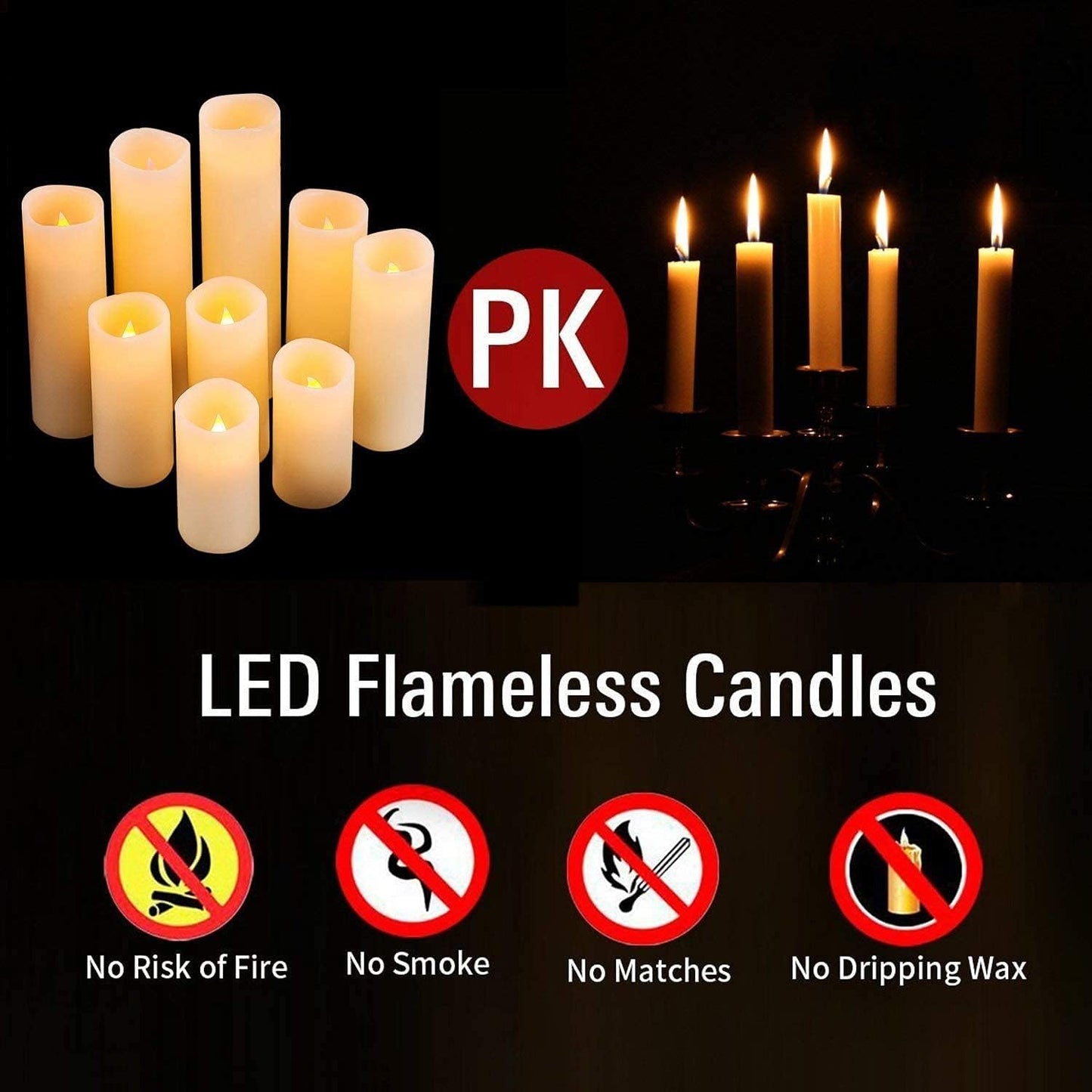 YIWER Flameless Candles Battery Operated Candles 4" 5" 6" 7" 8" 9" Set of 9 Ivory Real Wax Pillar LED Candles with