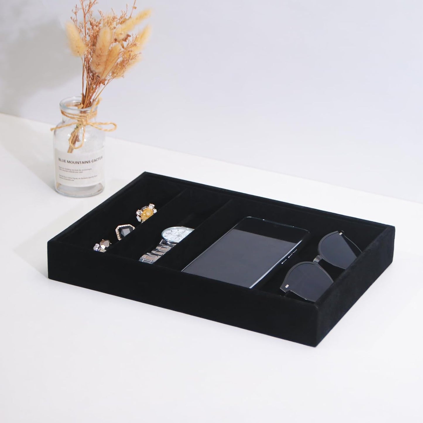 Bedside Organizer Tray / 3 Grid / Black Velvet