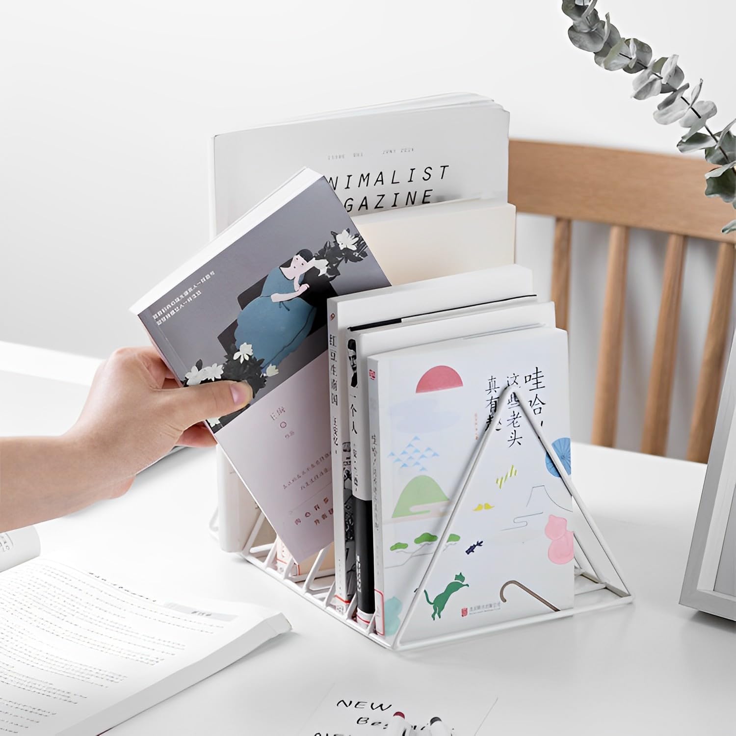 Sooyee 2 Pack 9 Slot White Magazine Holder, Desktop File Sorter Organizer Triangle Bookshelf Decor for Home Office