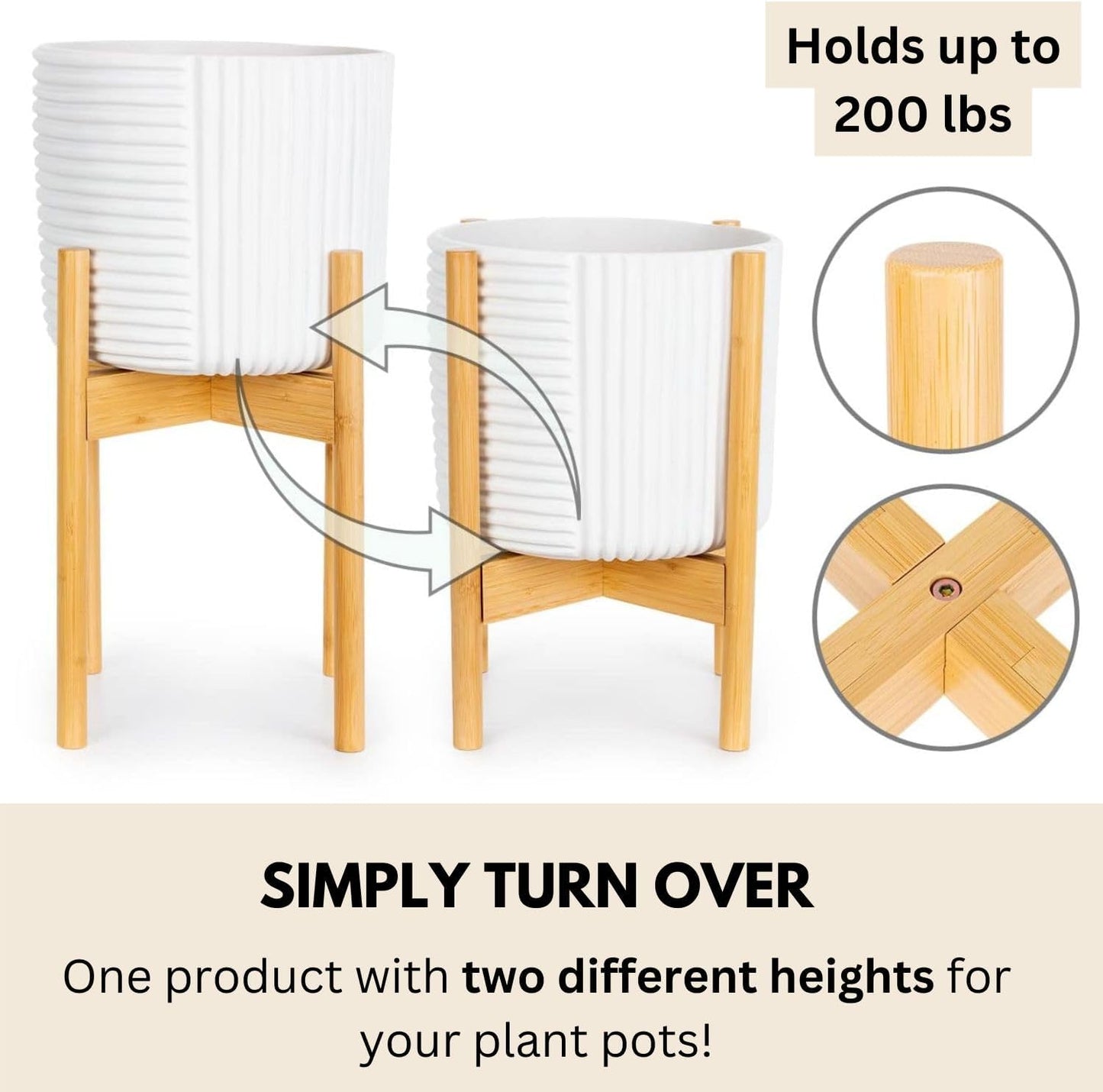 Fox & Fern Large Adjustable Plant Stand Indoor, Bamboo Stand, 11 - 15 Inch | Plug In Design, Holds 200 lbs, Two