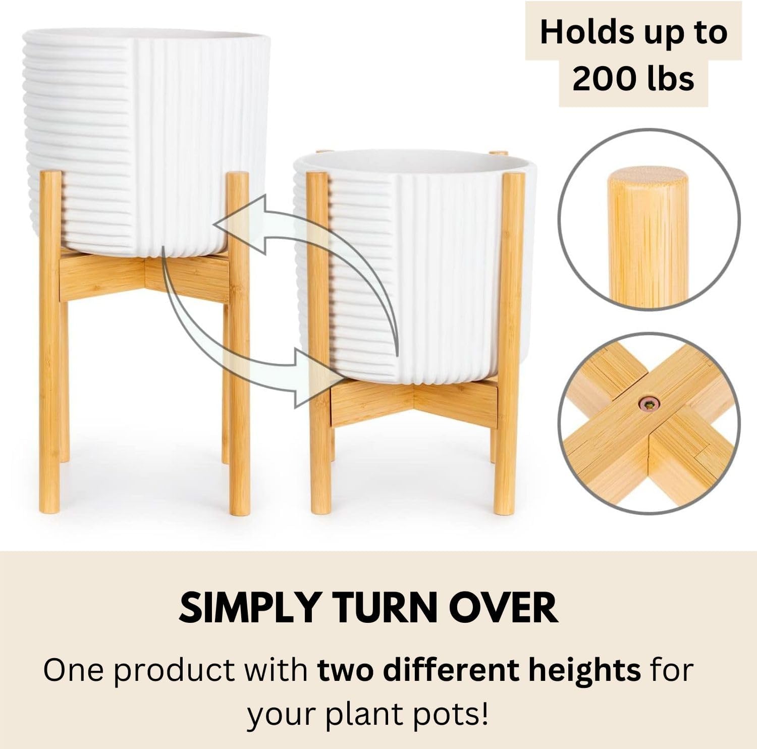 Fox & Fern Large Adjustable Plant Stand Indoor, Bamboo Stand, 11 - 15 Inch | Plug In Design, Holds 200 lbs, Two