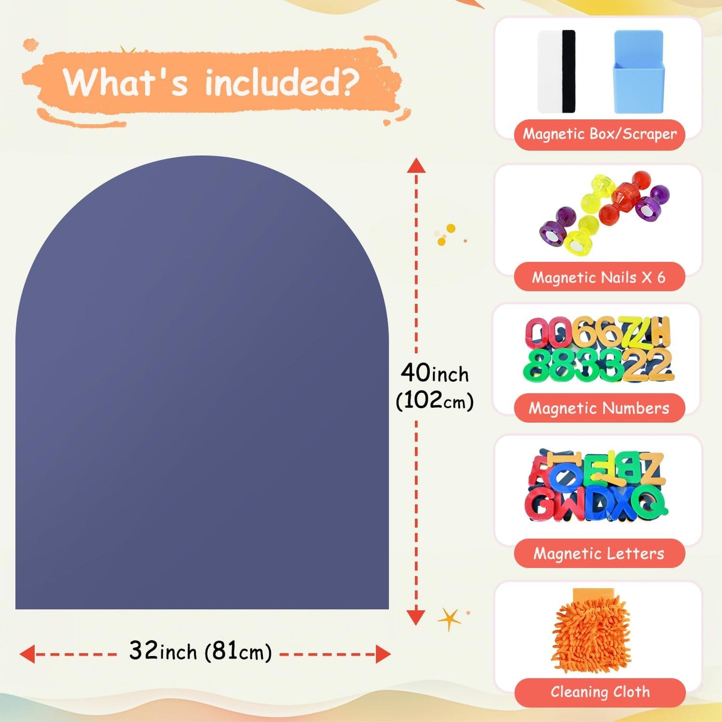 Arch Magnetic Wall Decal for Kids Magnetic Chalk Board Sticker Magnet / 40 x 32 / Dusty Blue