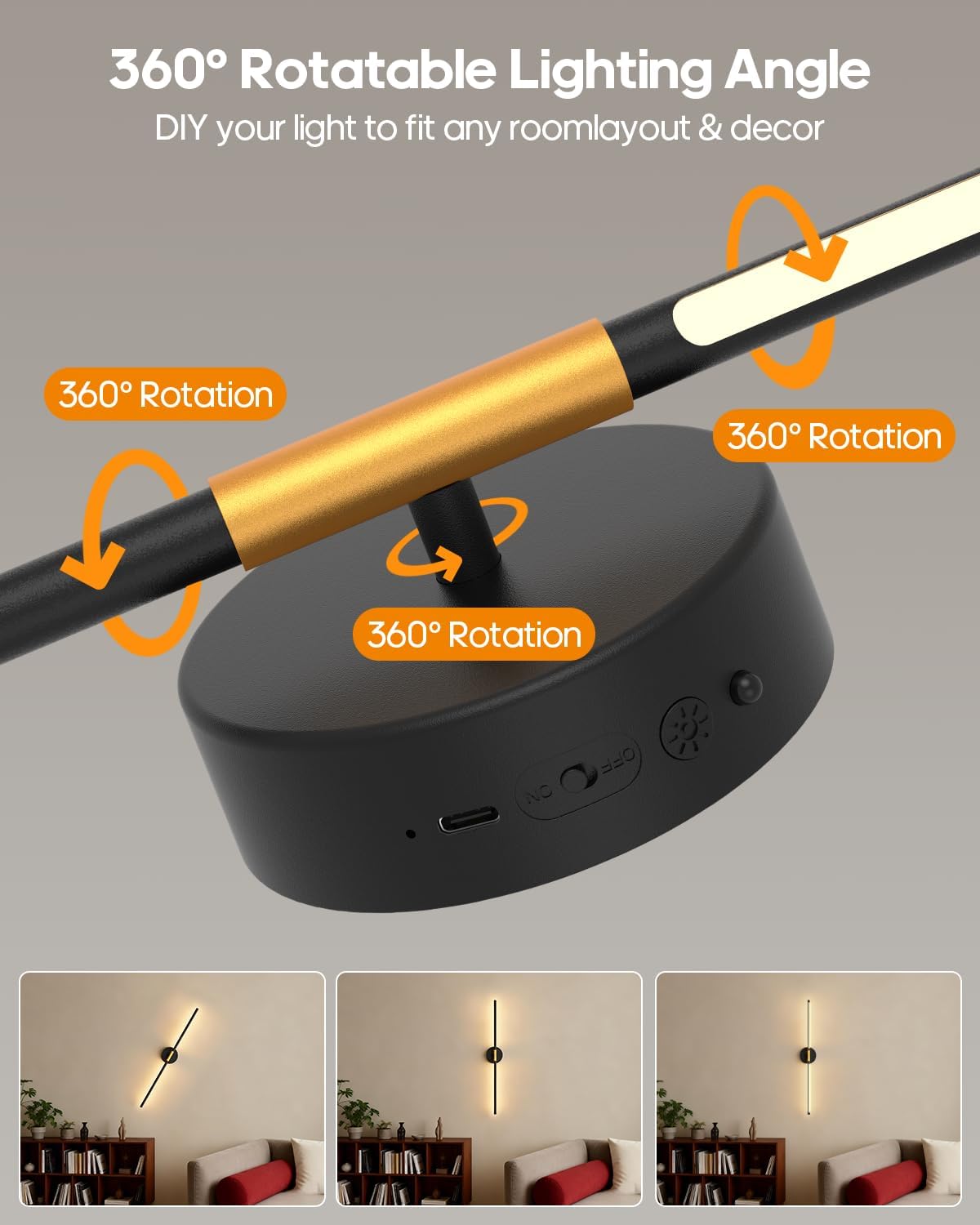 GOODEA Peel and Stick Wall Sconces, Battery Operated Wall Sconces Set of 2 | 28.3 inch LED 3000K Rechargeable &