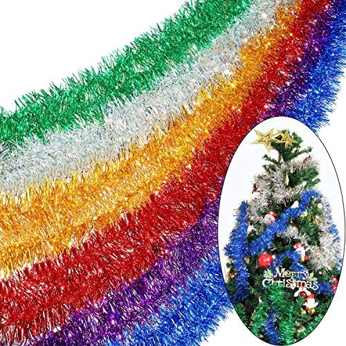 Shappy 90 ft 6 Rolls Christmas Tinsel Garland for Tree, Red
