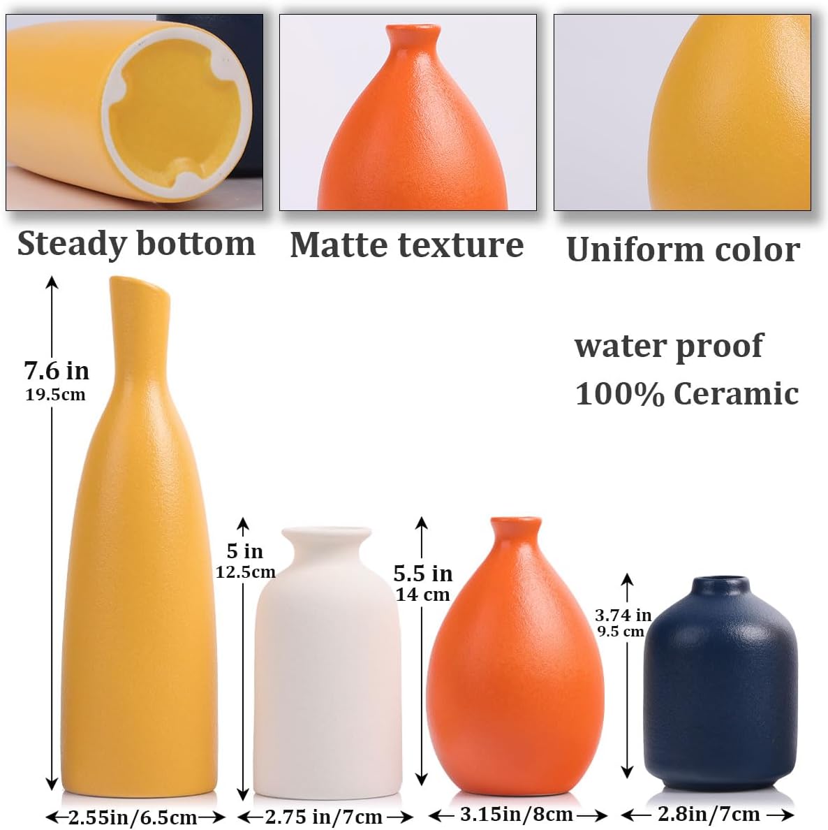 Colorful Ceramic Bud Vases / Multicolor Suit-a / Yellow / Set of 4