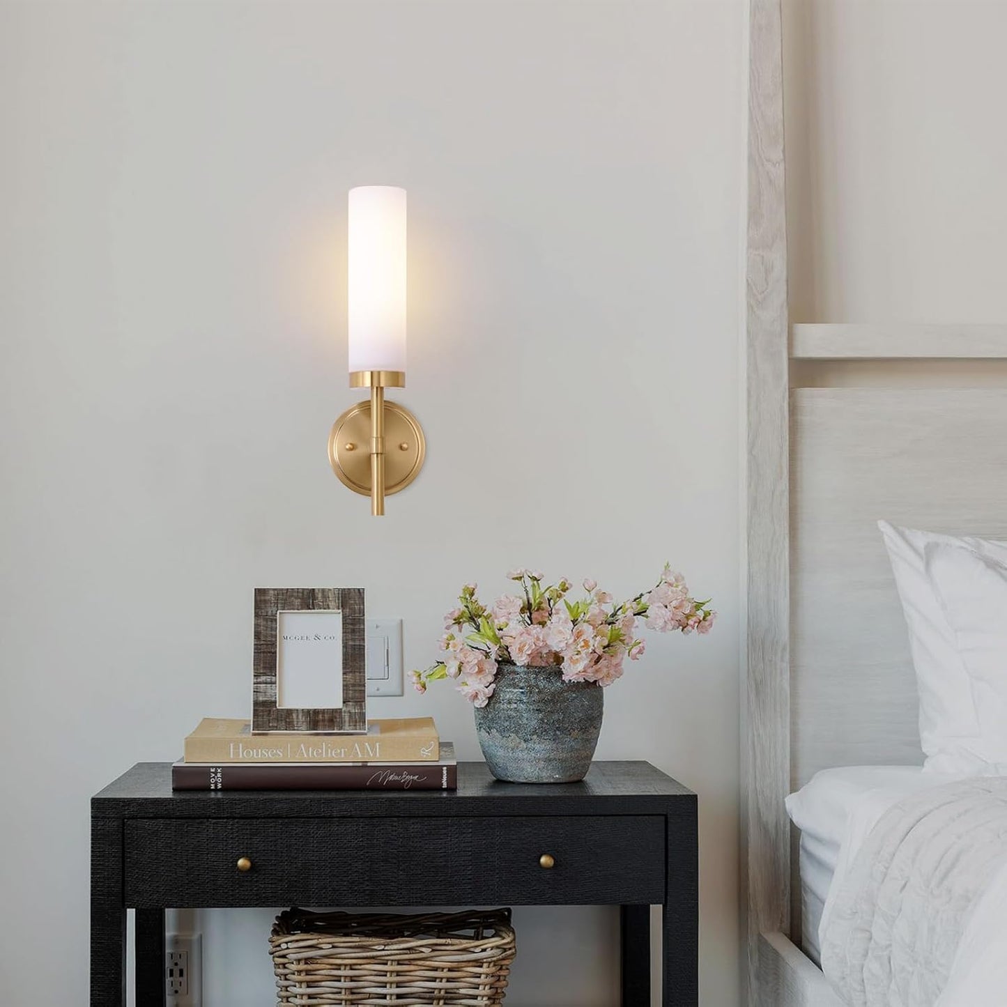 Wall Sconces Set of Two, Bathroom Sconces Wall Lighting LED Vanity Lights | Bulbs Included, Opal White Glass Shade