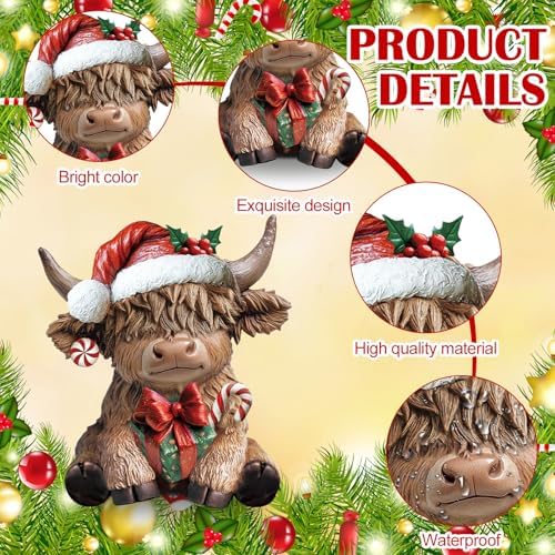 Karenhi 2 Pcs Highland Cow Figurines Resin Christmas Decor for Home Office