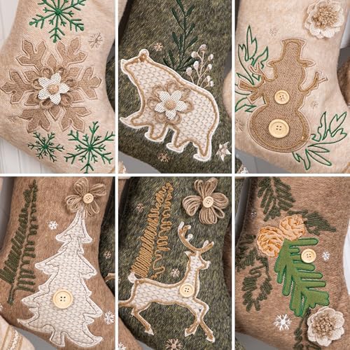 LUBOT 4 Pack Christmas Stockings Set of 4 Large Family Xmas Stocking Woolen Embroidered 20" Modern Rustic Farmhouse Country Rope Fireplace Hanging Holiday Decor
