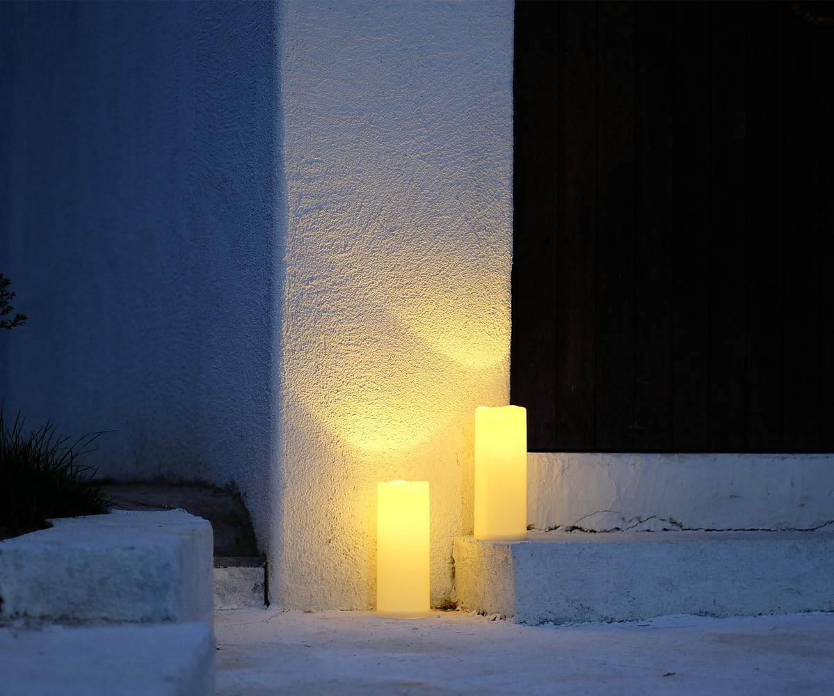 NONNO&ZGF 4X10'' Large Outdoor IP44 Warm White LED Rainproof Waterproof Candles, Huge Flameless Battery LED Pillar