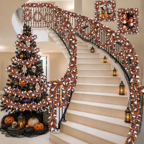 50FT Halloween Tinsel Garland with White Ghost Ornament