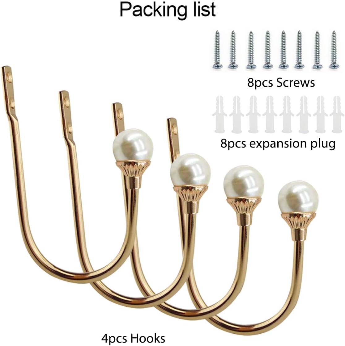 COCIVIVRE 4 Pack Curtain Holdbacks Wall Mounted Curtain Tiebacks Hooks Plastic Pearl U Shape Curtain Tiebacks with