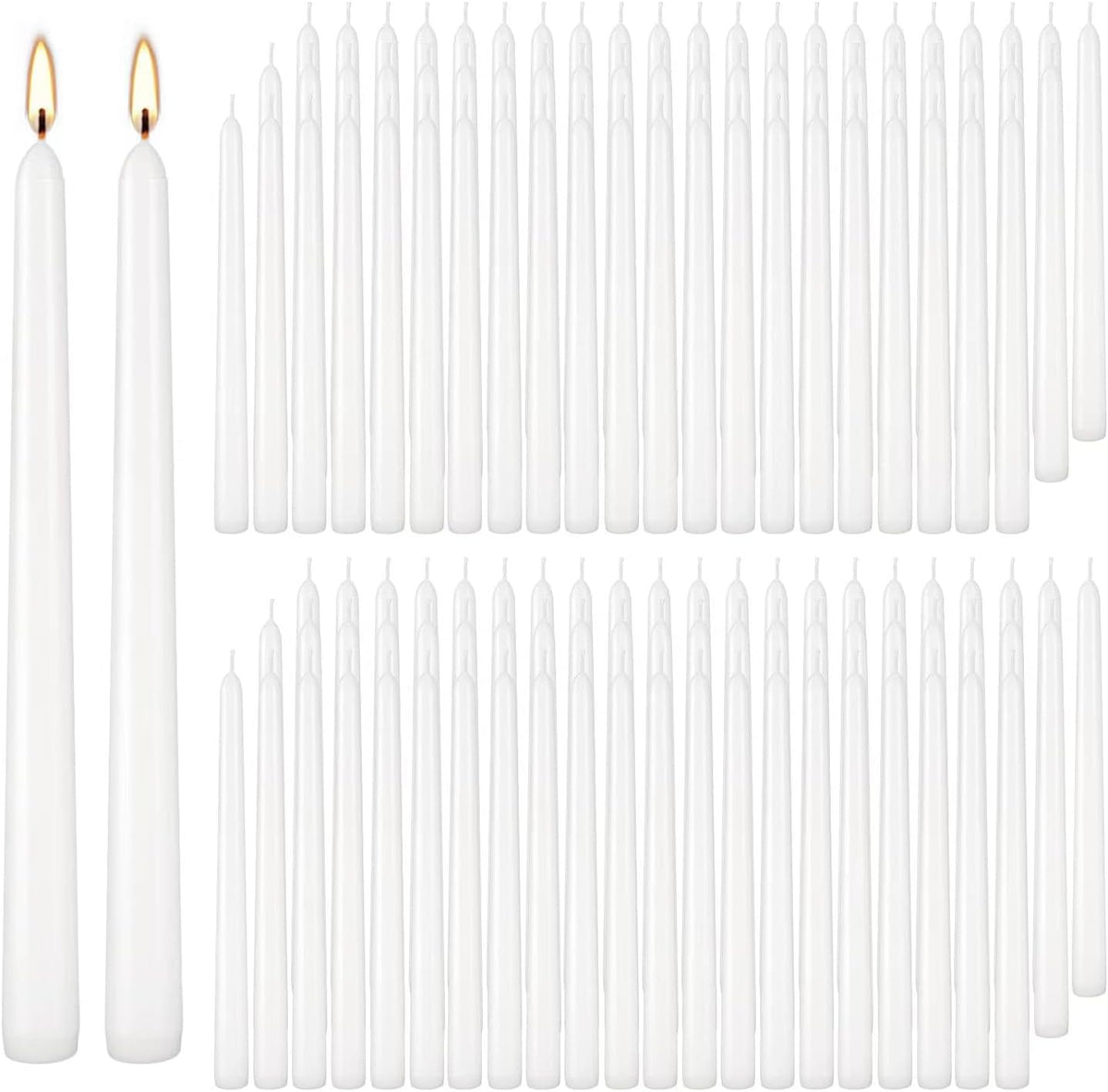 YOROXRG 100Pack White Taper Candles, 7-8 Hours Burn Time, Unscented, Smokeless and Dripless, 0.75 x 10 Inch Dinner Candle Set for Household, Wedding, Party and Home Décor Candlesticks