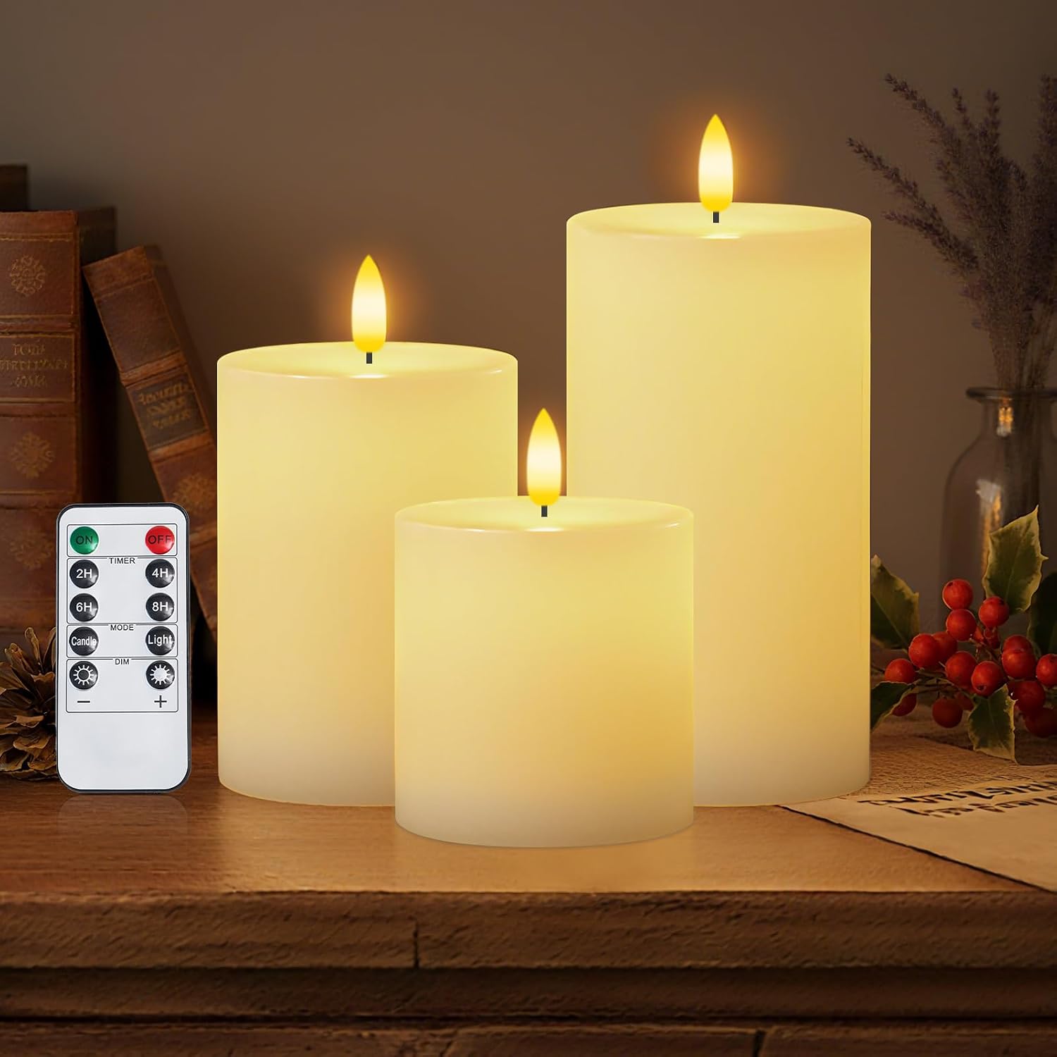 Homemory White Flameless Candles Battery Operated with Remote Timer, 3PC | Rael Wax LED Pillar Candles with Realistic