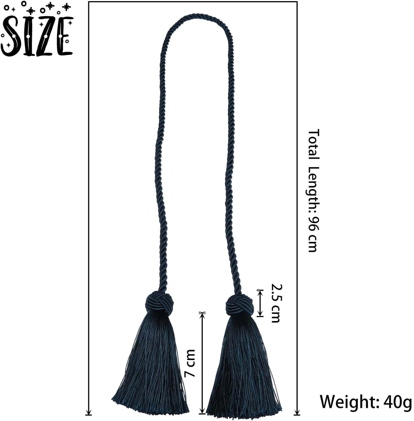 BEL AVENIR 6 Pack Handmade Rope Tassel Curtain Tiebacks | Decorative Curtain Holdbacks with Tassel (Navy, 6 Pack)