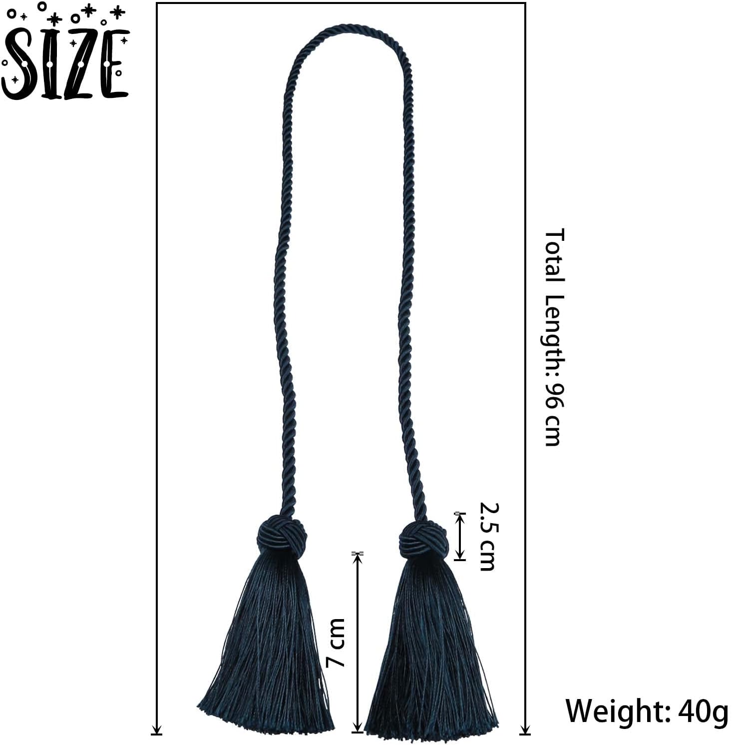 BEL AVENIR 6 Pack Handmade Rope Tassel Curtain Tiebacks | Decorative Curtain Holdbacks with Tassel (Navy, 6 Pack)