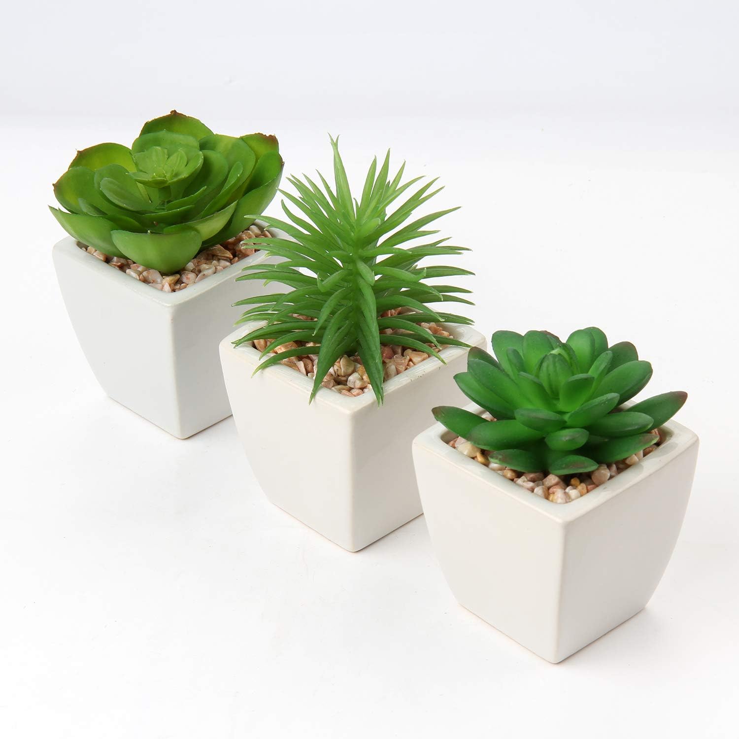 Succulents Plants Artificial Small Fake Succulents in Pots Faux Plastic / White Ceramic 1 / Set of 3