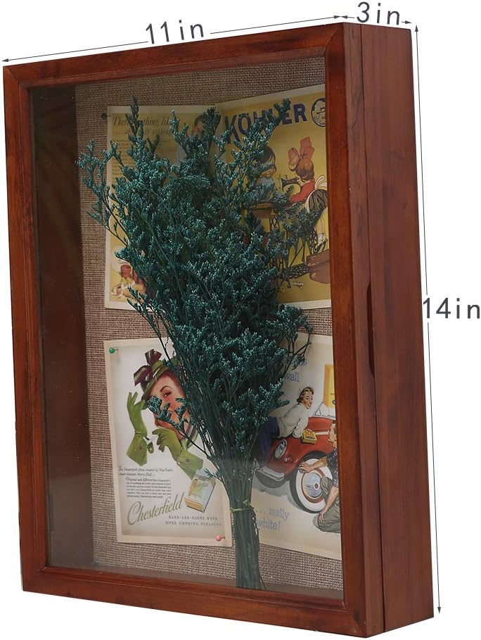 11x14 Deep Shadow Box Frame with Hinged Door, Cherry | Solid Wood Frame,3 Inch Deep,Magnetic Hinged Door,Wall/Tabletop