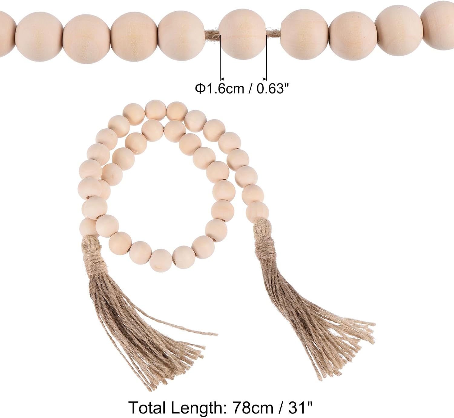 Wood Bead Garland Home Decor / Burlywood / 31 Inch