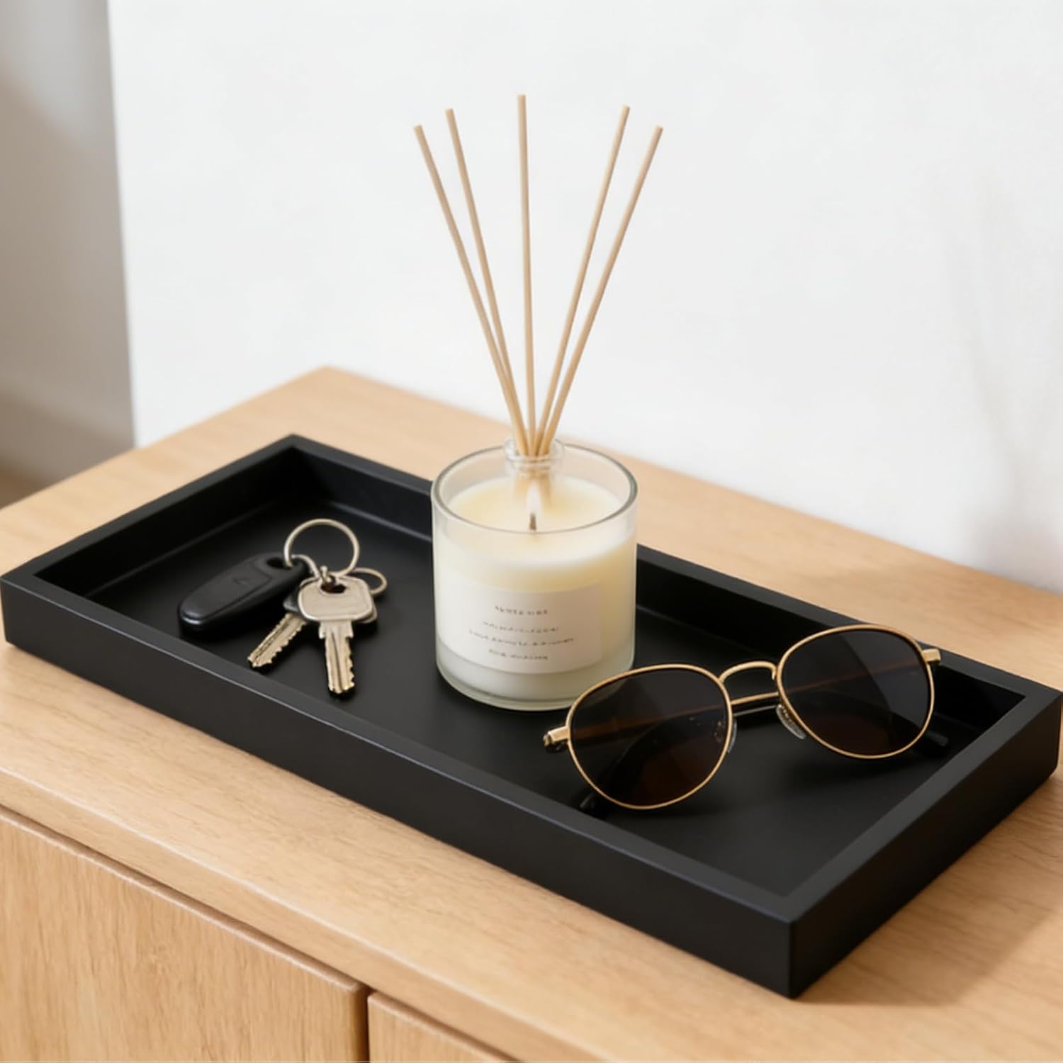 Candles / Resin Bathroom Vanity Tray / Rectangle / Matte Black