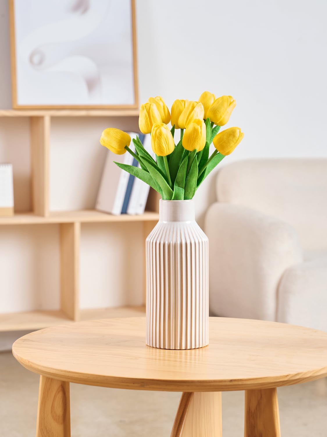 Beige Ceramic Vase / 1 White Beige / 8 Inch