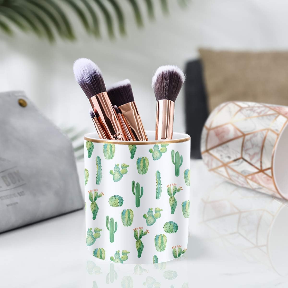 Multi-Purpose Holder for Desk Pencil Cup for Girls Boys Kids Durable Ceramic Desk Organizer / Cactus