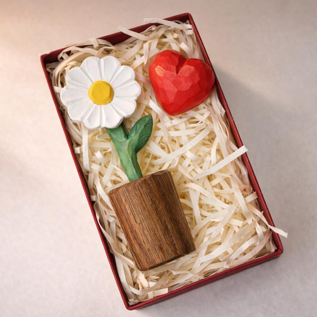 Hand-Carved Wooden Flower / White Daisy