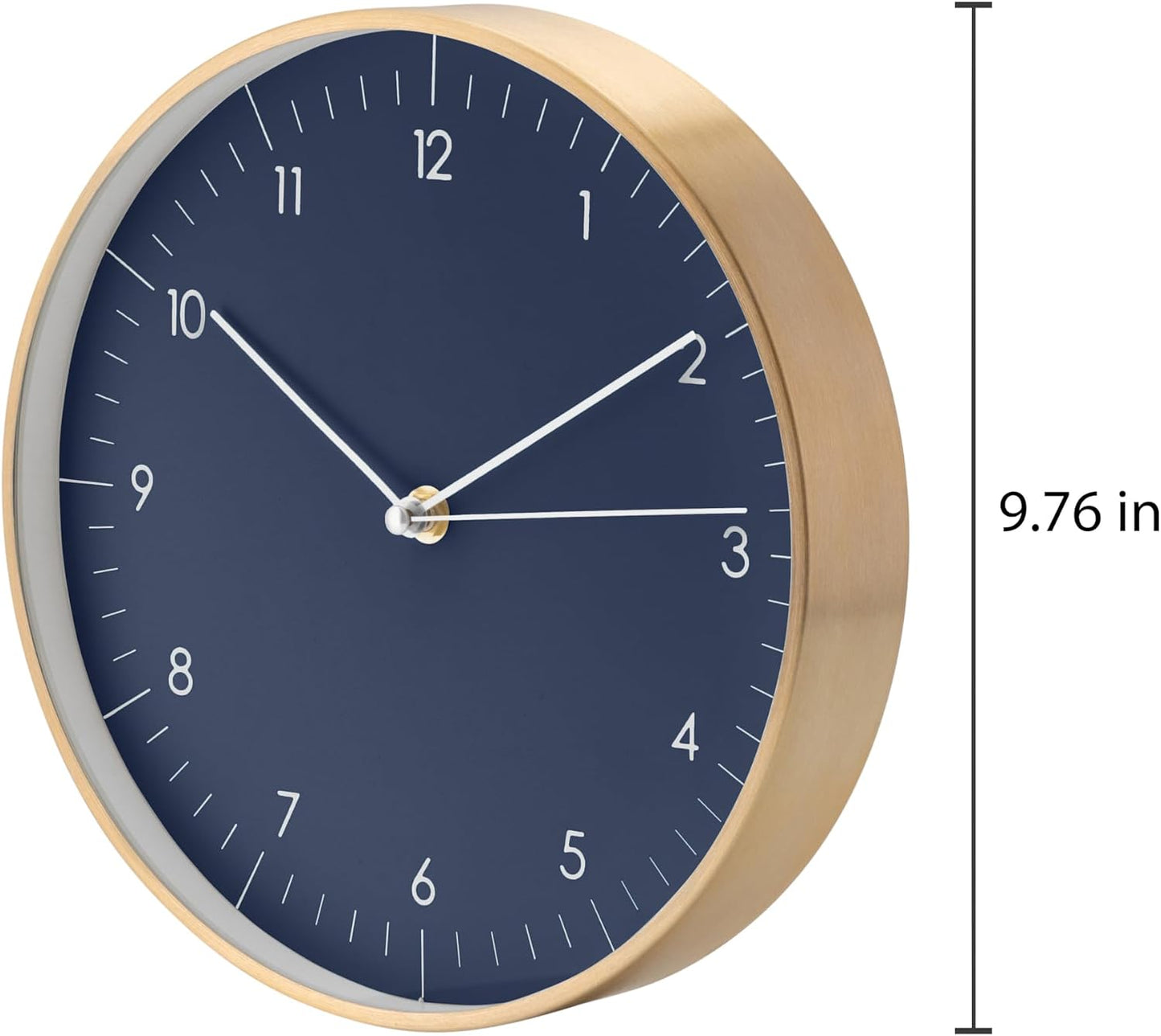 Modern Silent Quartz Wall Clock, 10in, Dark Blue & Gold | Royal color, Non-ticking, Analog, Easy-to-read display