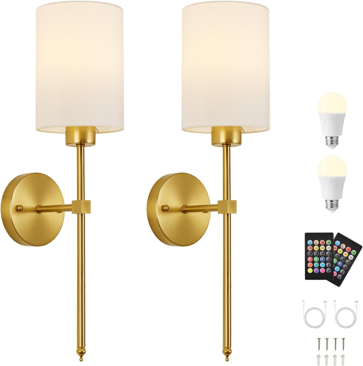 KARTOOSH Battery Operated Wall Sconce Set of Two, Dimmable 4CCT, RGB, Timer | Rechargeable Wireless Wall Decor Light