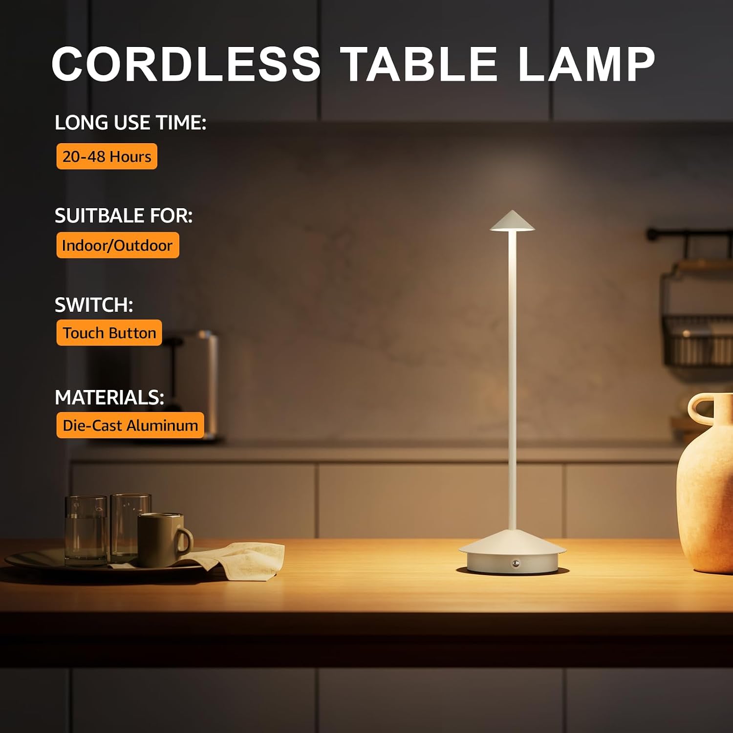 Cordless LED Table Lamps,Portable Battery Desk Lamp,2 Pack,Beige | 6000mAh Rechargeable,3000K/4500K/6000K Touch