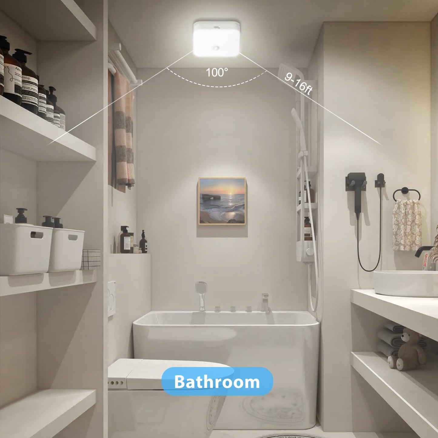 Rechargeable Motion Sensor Closet Light, 500LM Wireless Ceiling Light White | 5000K Cool White, Battery Operated