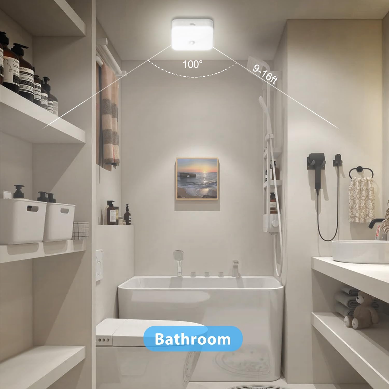 Rechargeable Motion Sensor Closet Light, 500LM Wireless Ceiling Light 2Pack | 5000K Cool White, Battery Operated