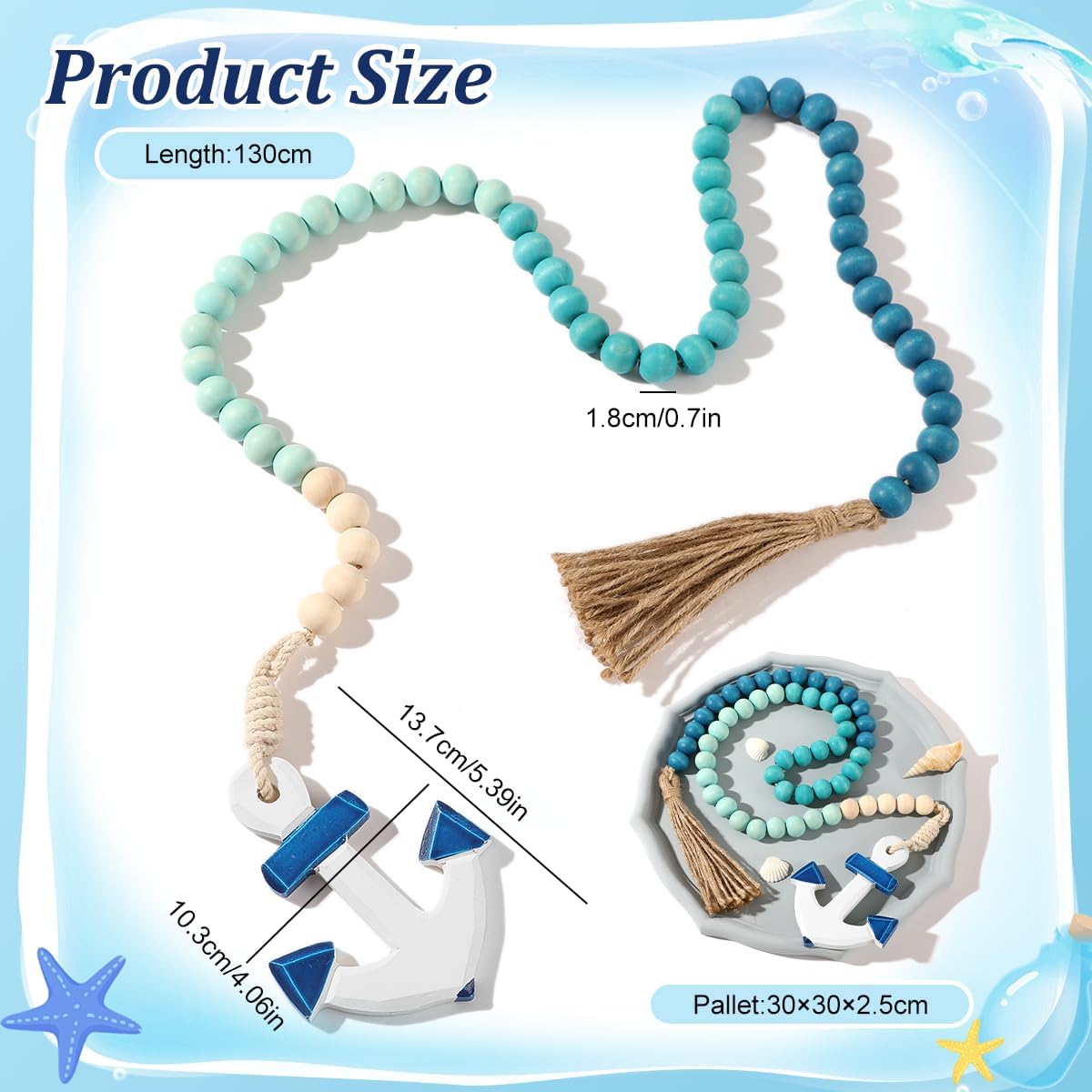 Ship Anchor Wood Bead Garland / Blue