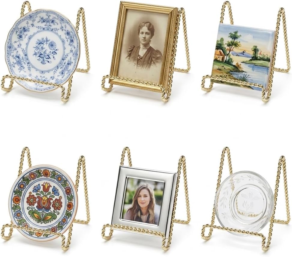 Plate Display Stands Mini Twist Wire Display Easel Holders for Decorative / Gold / 3 Inch / Set of 6