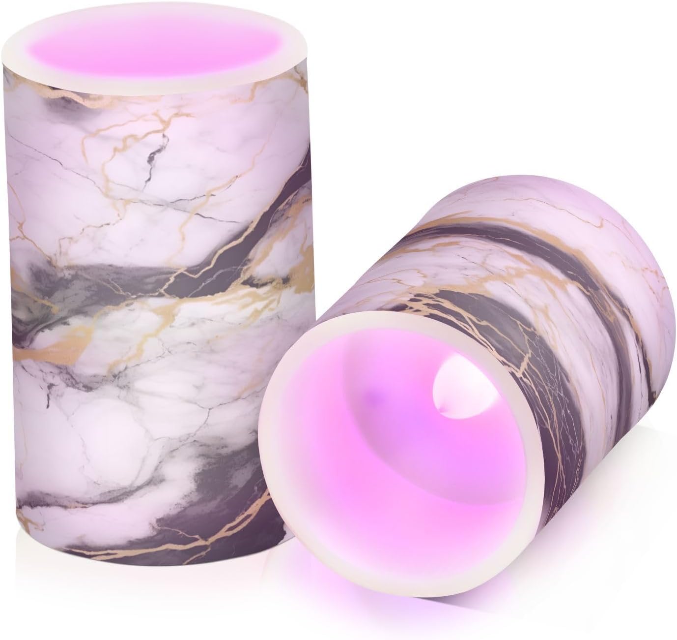 Flickering Flameless Candles, Golden White Black Marble LED Candles with Remote Timer, Set of 2 Battery Operated Candle