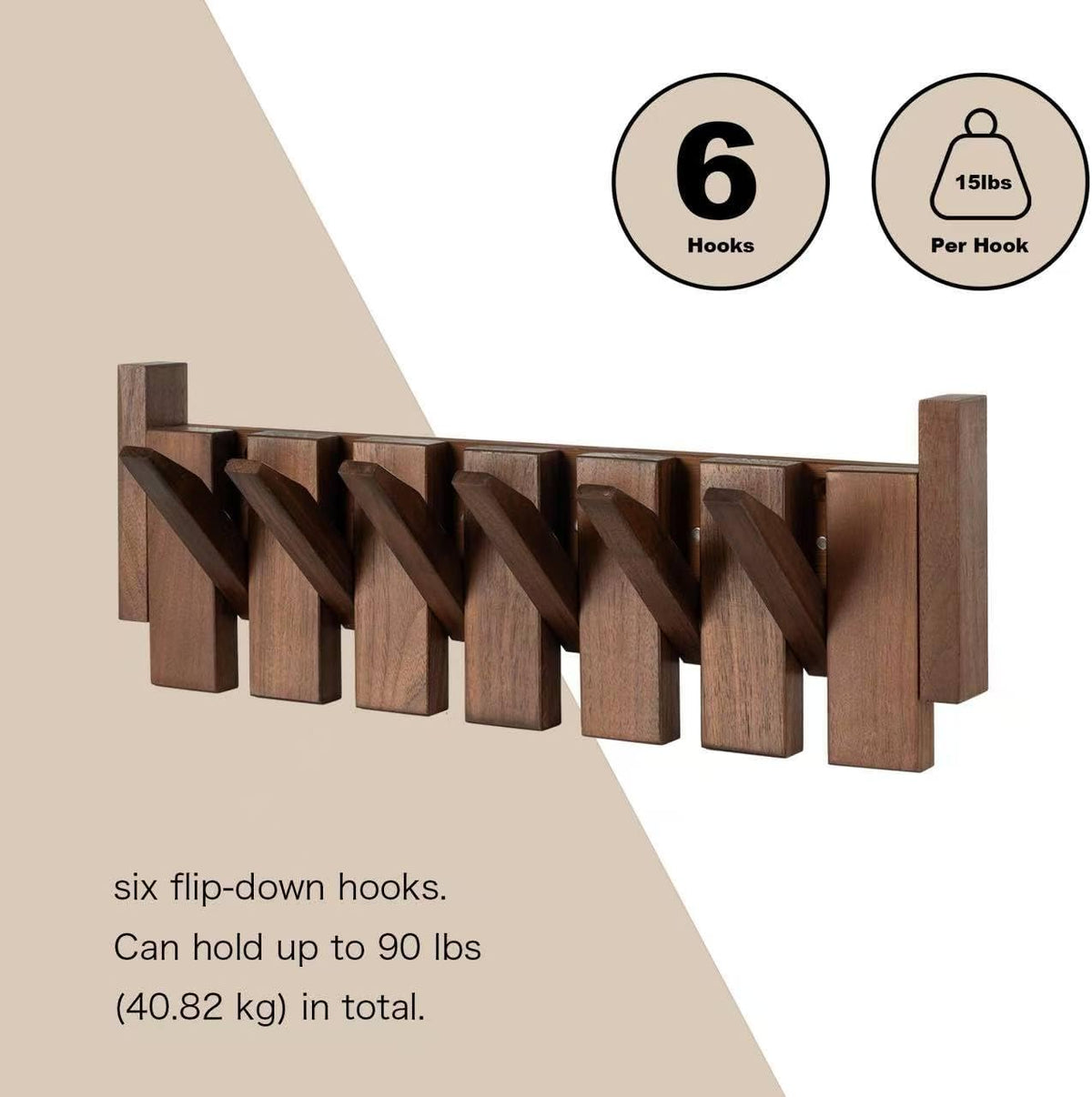 Black Walnut Piano Coat Rack, Coat Hooks for Wall with 6 Magnetic Retractable Hooks, Heavy Duty Space Saving Wall