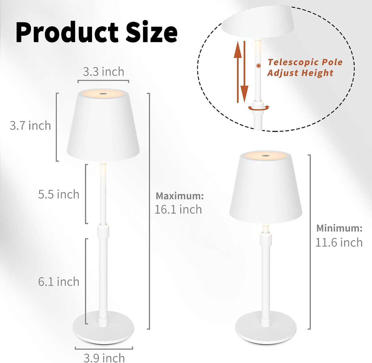 Mr.White Outdoor Waterproof Rechargeable Cordless Table Lamp with Telescopic Pole & Wicker Shade, 5200mAh Battery