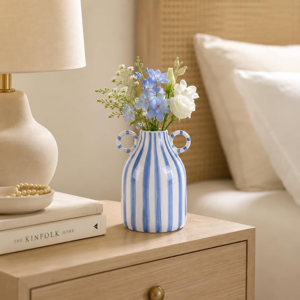 Ceramic Vase / Nordic Boho Small Vases Side Table Flower Centerpiece / Blue and White