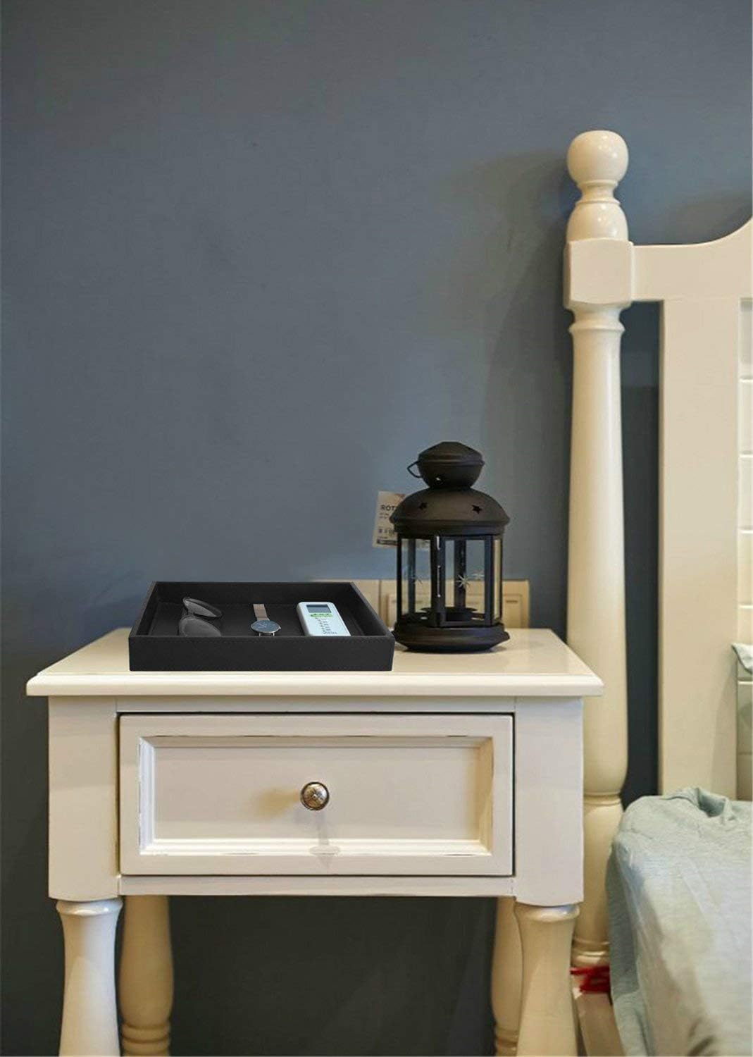 Faux Leather Vanity Tray / Black / 10.2 x 8.4 x 1.8