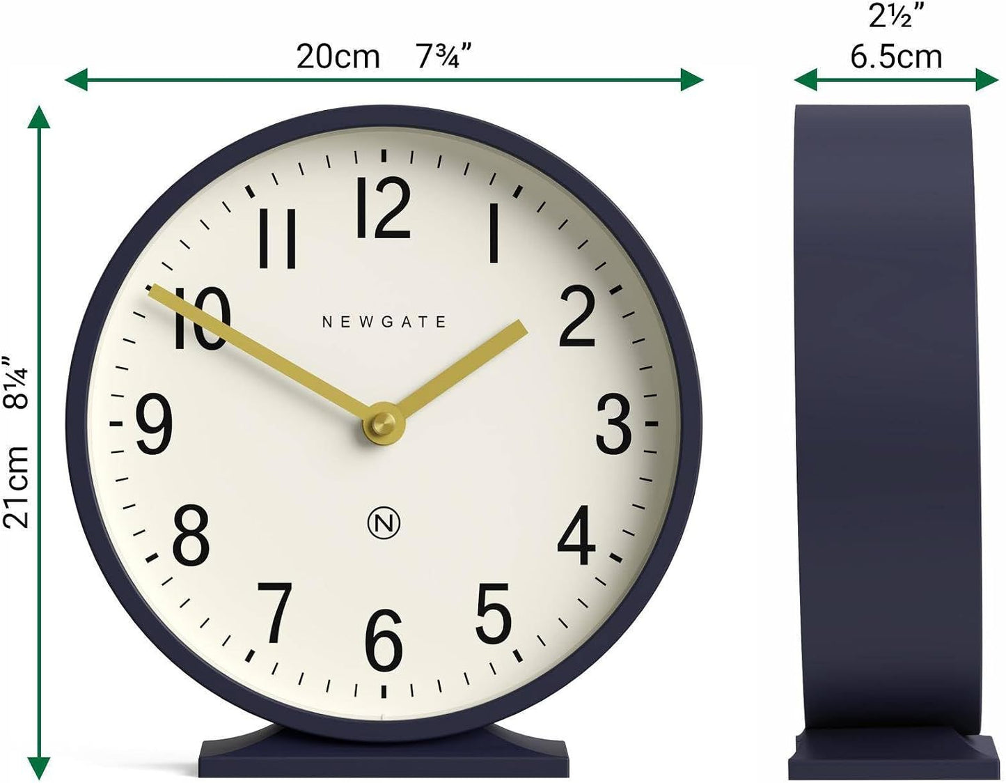 NEWGATE® Q Mantel Clock | Modern Classic Round Mantel Clock | Navy Blue | Contemporary Style for Mantel, Desk, Table