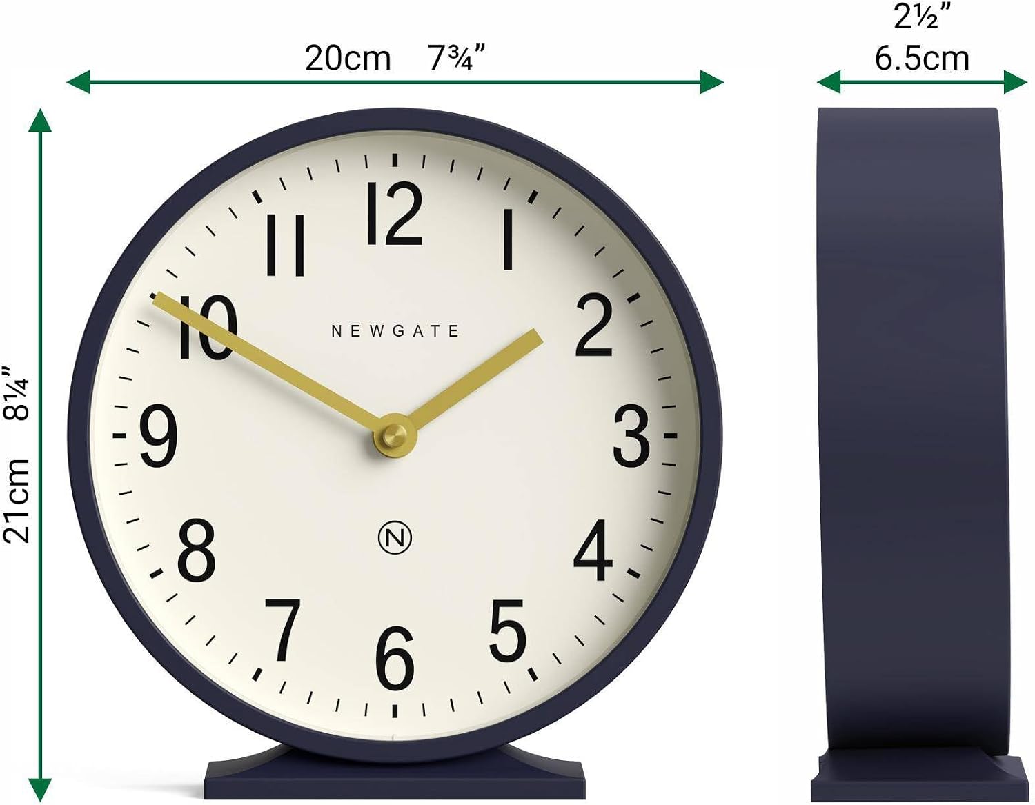 NEWGATE® Q Mantel Clock | Modern Classic Round Mantel Clock | Navy Blue | Contemporary Style for Mantel, Desk, Table