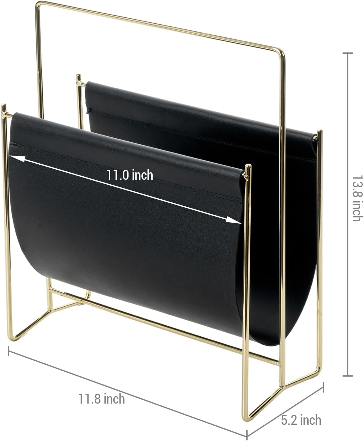 MyGift Black Leatherette Magazine Holder with Gold Metal Frame, 13 Inch | Sleek sling-style organizer keeps magazines