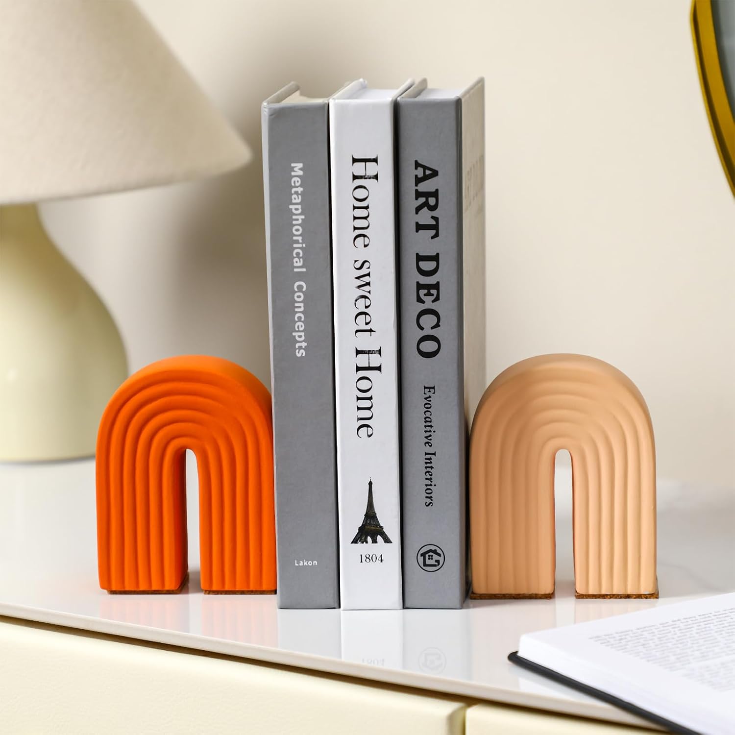 Concrete Bookends Heavy Boho Arch Book Ends Decorative Rainbow Arch Shelf Back to School / Set of 2