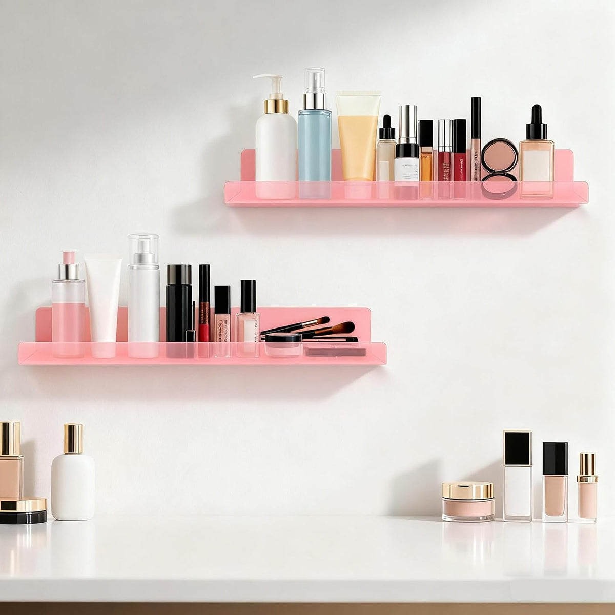 Dezzer 6 Pack Acrylic Shelves for Wall, 15" Acrylic Floating Shelves for Bathroom Bedroom, Invisible Bookshelf Wall