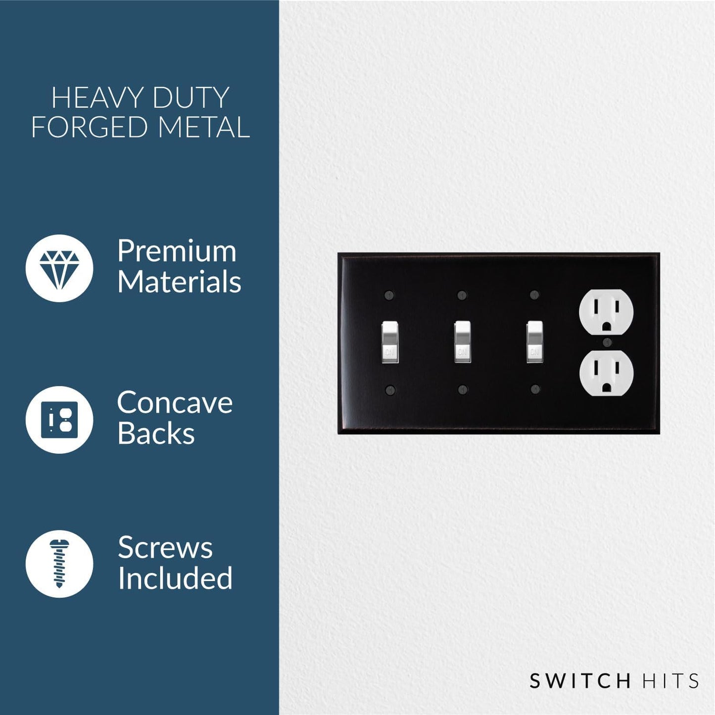 Triple Light Switch Plate Outlet Cover GFCI Decorative Wall Plate | 3 Toggle - 1 Duplex Oil Rubbed Bronze Electrical