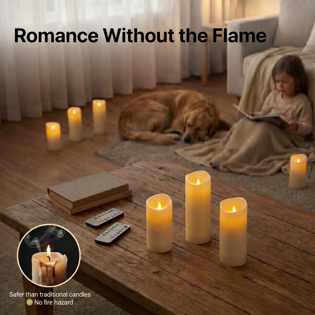 Waterproof Flameless Candles, 12 PC Battery Operated LED Pillar Candles with 2 Remote Controls & Timer, Flickering